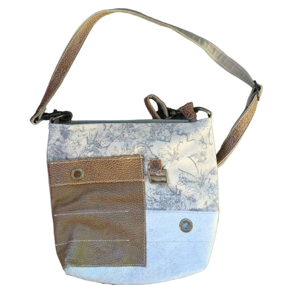 Myra Bag Handbags - Myra Women's Babble Shoulder Bag Neutral Mixed Media Harion Patch Western Boho